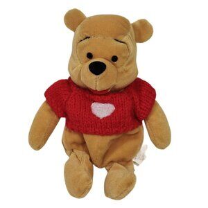 Disney Winnie The Pooh Plush Toy Red Sweater Valentines Day Stuffed Animal 7 in